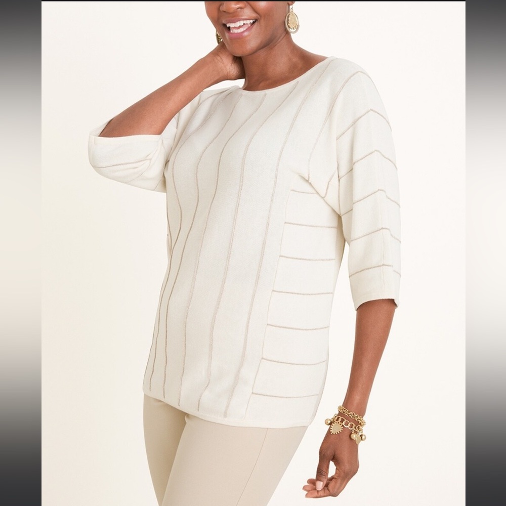 Chicos Lurex Striped Pullover Sweater, size M